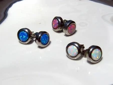 Surgical Stainless Steel (316L) Stud Earrings With Bevel Set Synthetic Opal