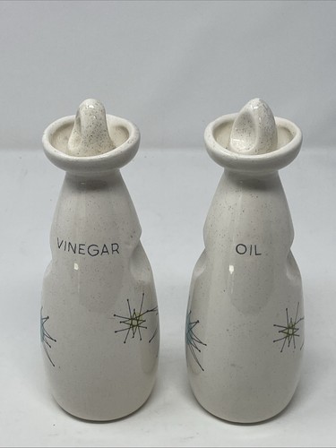Franciscan Atomic Starburst Lettered Oil & Vinegar Cruets w/ Stoppers - Afbeelding 1 van 18