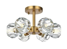 Chandelier Flush Mount Satin Gold Crystal Shades Bedroom Bathroom Light Fixture