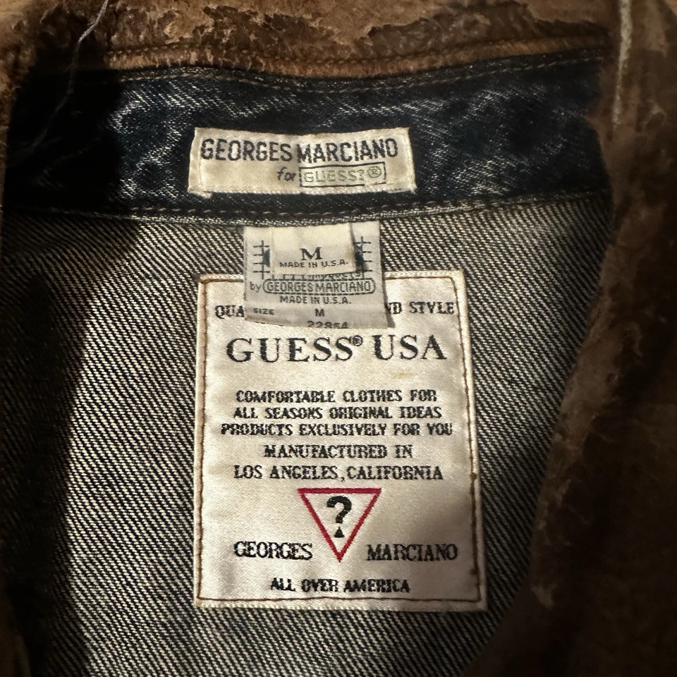 Guess Jeans Denim Leather Jacket Made In USA Size Medium Georges Marciano 80s - Image 4 of 4