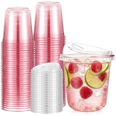 Ziliny 50 Sets Round Bottom Plastic Coffee Cups with Sip Lids | Clear Disposa...