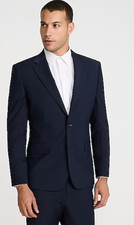 NEW EXPRESS SLIM NAVY WOOL BLEND WASHABLE MODERN TECH SUIT JACKET BLAZER SZ 40R