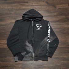 Sun Faded Black Full Zip Hoodie Fits Men's Small Thrashed Sweatshirt Vintage