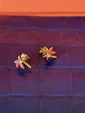 Yvonne Léon Net-a-Porter 9K Gold Pink Enamel Diamonds Palm Earrings Sold Out