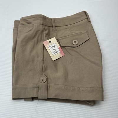 Design by Olivia Women's Tan Utility Shorts Button Fly Cuffed Hem Size L