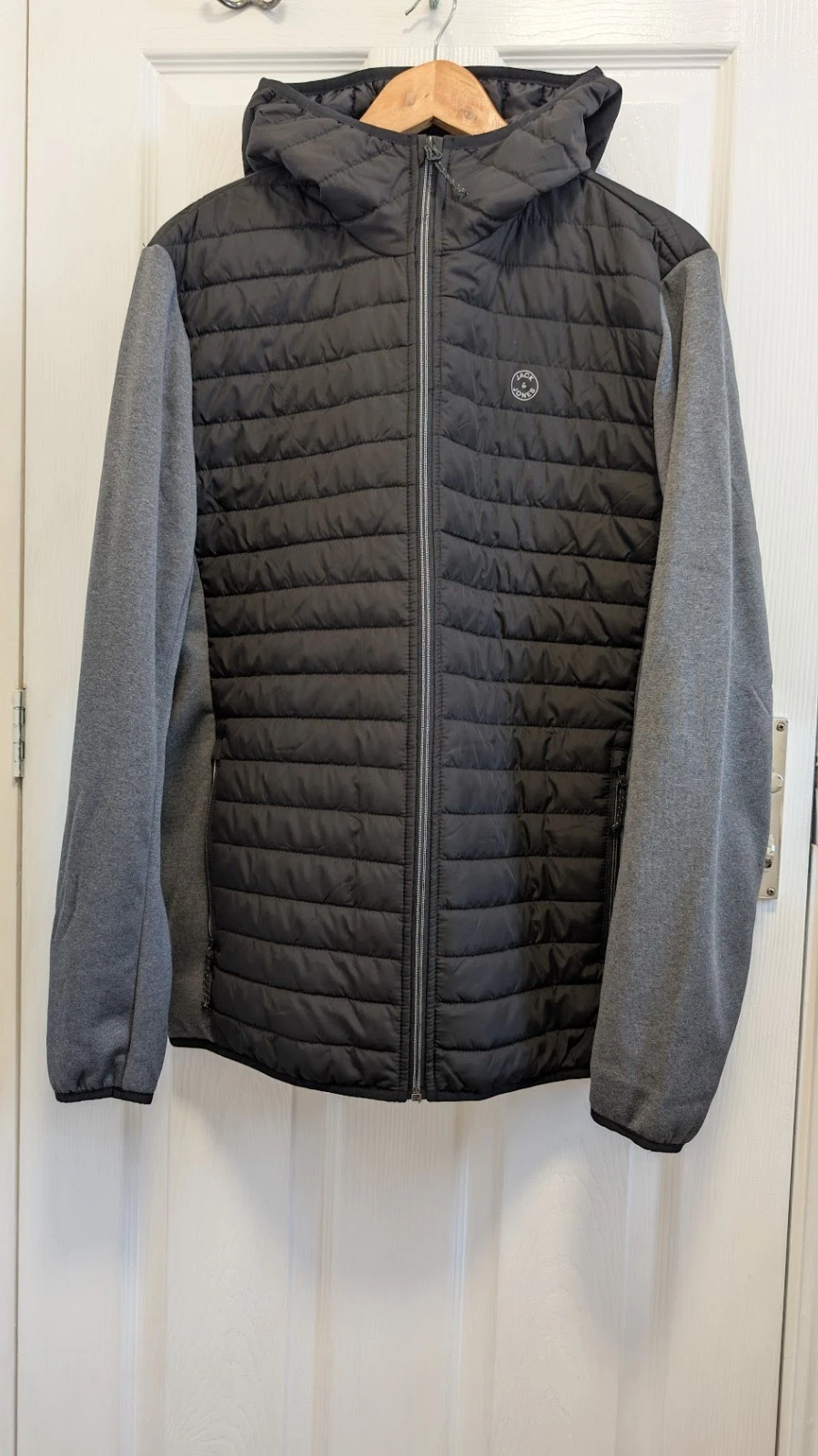 Jack & Jones Core Black Lightweight Quilted Hooded Jacket Mens Large