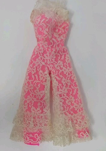 Vtg Barbie Jump Into Lace 1968 Mod Outfit Jumpsuit Shoes Hot Pink  #1823 Tlc