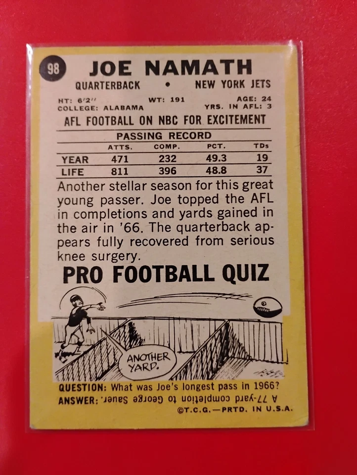 1967 Topps - Joe Namath #98 New York Jets Quarterback🔥🔥 Foto 2 de 2