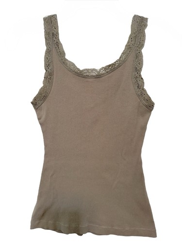Camiseta sin mangas Apt 9 para mujer S bronceada doble cuchara acanalada tejido encaje ribete algodón Y2K - Imagen 10 de 10
