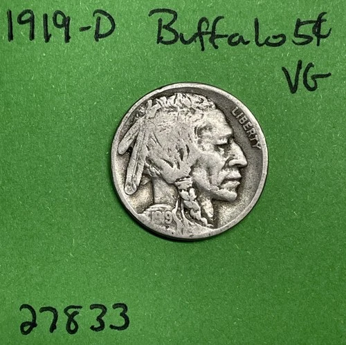 1919-D Buffalo 🦬 Indian Head Nickel 5c Vg Very Good