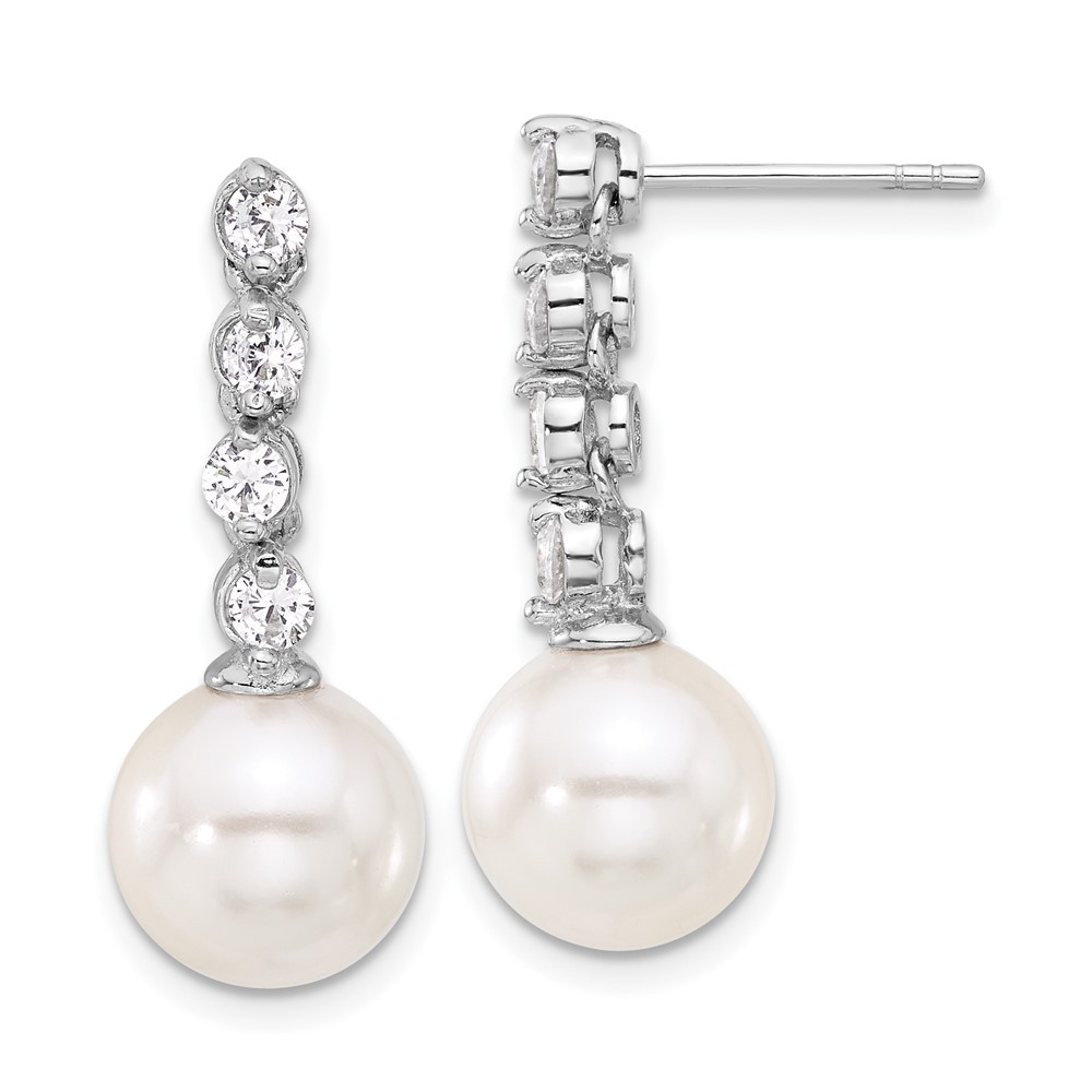 Sterling Silver 10-11mm Shell Pearl & Cubic Zirconia Drop & Dangle Earrings