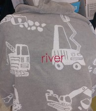 Pottery Barn Construction Hooded Towel Embroidered "river" In Red Good Used Cond