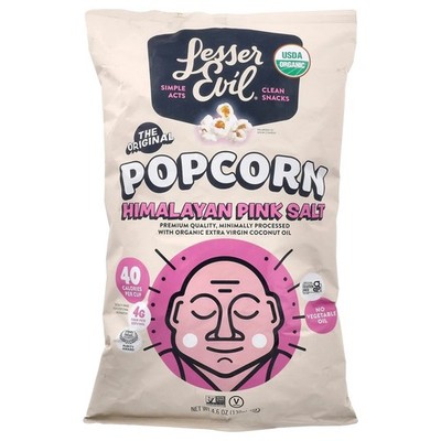 3 Bags Lesser Evil Organic Popcorn with Himalayan Pink Salt 4.6 Oz Healthy Snack