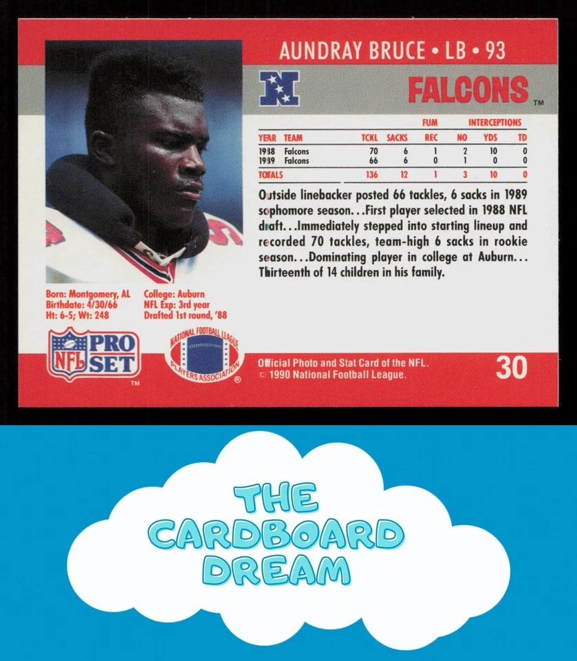Aundray Bruce 1990 Pro Set #30 Atlanta Falcons - Image 2 of 2