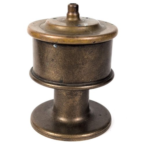 Vintage Solid Brass Pedestal Inkwell Antique Desk Accessory Industrial Office