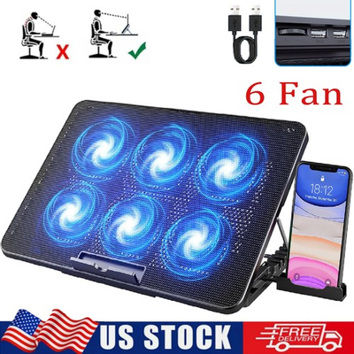#ad Upgraded Foldable Laptop 6 Quiet Cooler Cooling Pad Stand With Phone Holder $20.99