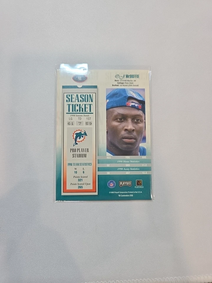 1999 Playoff Contenders SSD - O.J. McDuffie #91 - Image 2 of 2