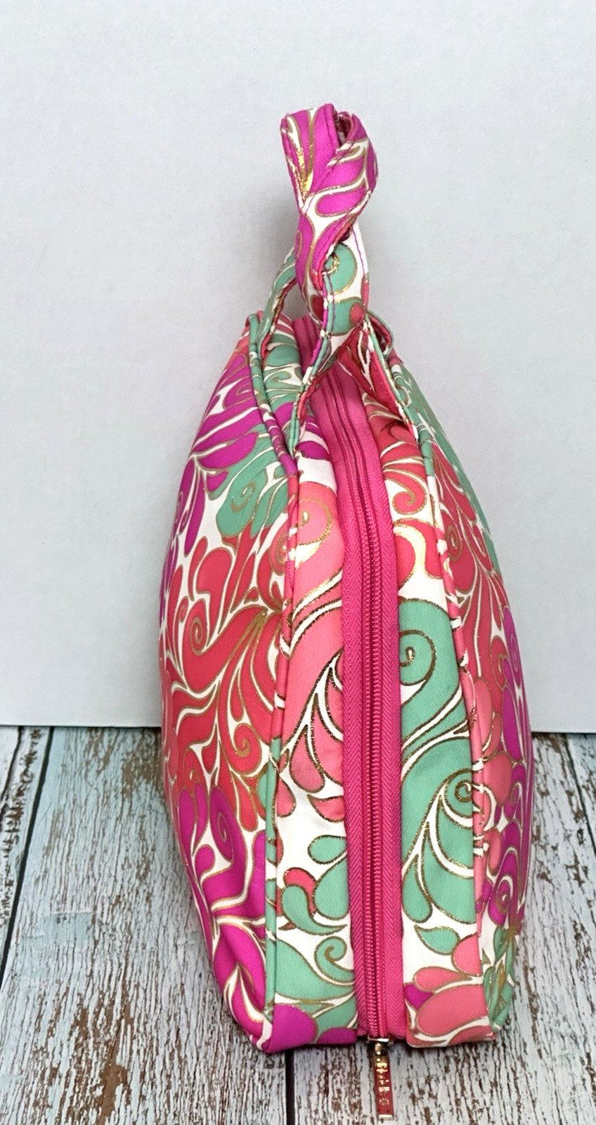 Modella Hanging Cosmetic Makeup Bag Pink & Teal Swirl Pattern Travel Organizer