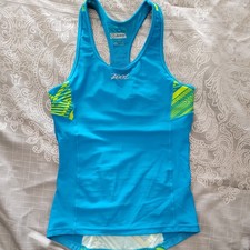 ZOOT Womens L Performance Tri Top Racerback Blue Green TRIBAL Shirt Singlet Run