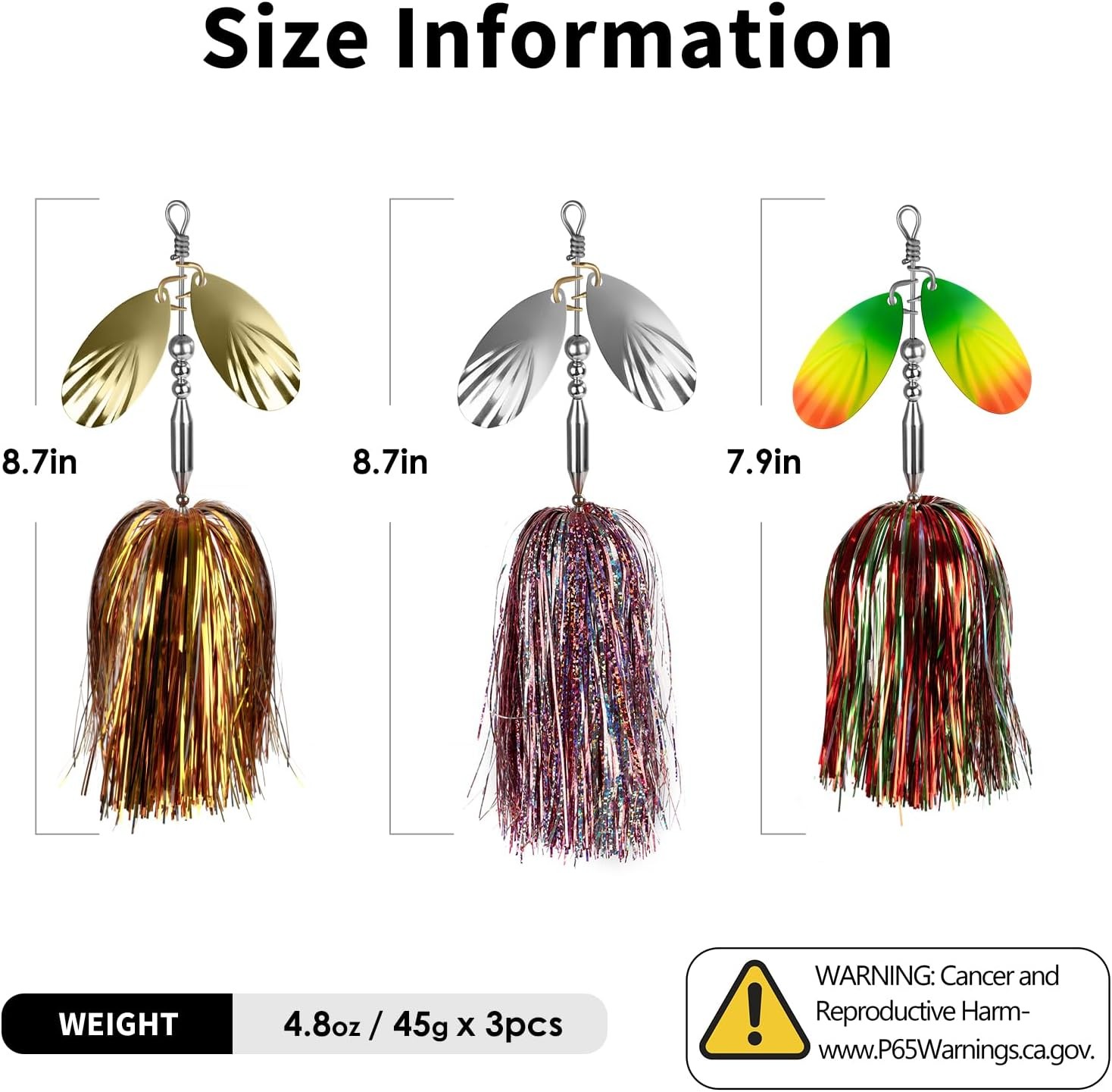 3PCS Premium Bass Fishing Buzzbait Kit Multicolor Swimbaits Hard Metal Lures US - Image 7