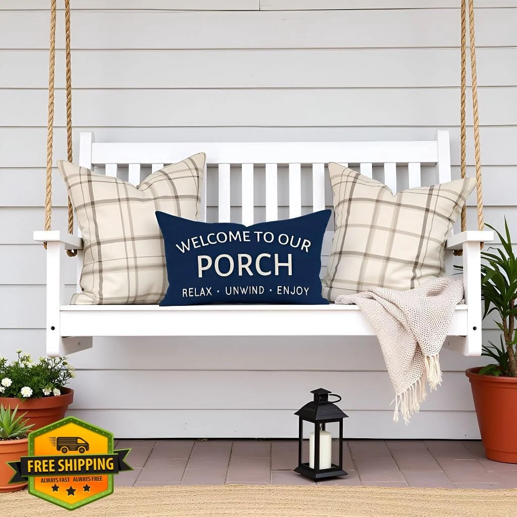 HERHOME 2pk 12x20" Welcome Lumbar Pillow Covers Patio Couch Decor