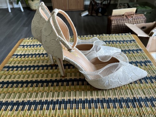 Lulus White Lace Ruffle Bridal Shoes - Picture 3 of 5