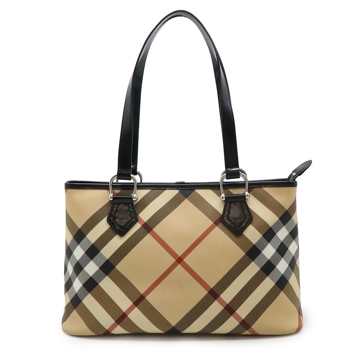 Burberry House Check Tote Bag Large PVC Leather Shoulder Bag Beige Black