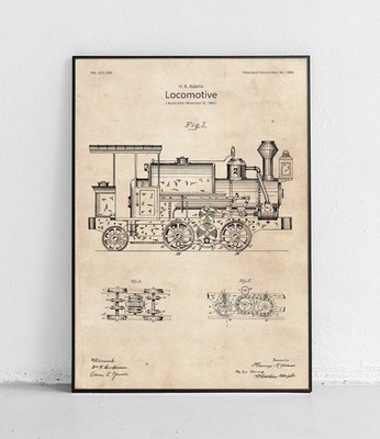 Lokomotive 2 Patentzeichnung Dampflokomotive Henry K Adams Plakat