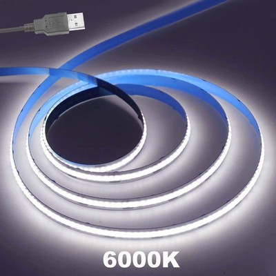 USB 5V COB LED Strip 3/5/8mm Tape Light Bedroom Kitchen Under Cabinet Home Decor