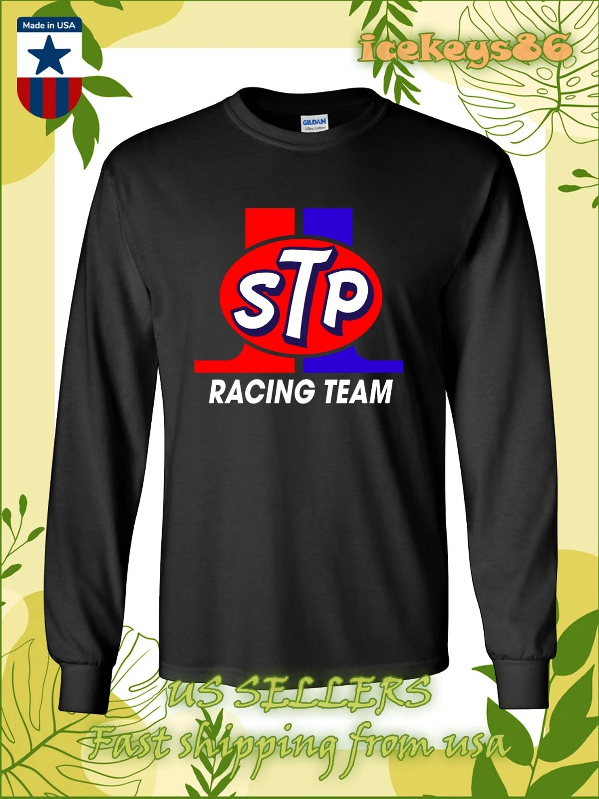 New STP Racing Team Logo Men's Long Sleeve T-Shirt American Size Cool T-Shirt