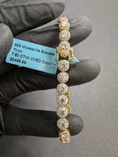 Gold over Solid 925 Sterling Silver 6.4mm 7in Moissanite Halo Tennis Bracelet