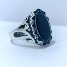 925 Sterling Silver Natural Black Yemeni Agate Ring - Size 9 US - 5g