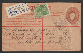 Australia 1931 Registered Letter Cover Sydney B Label To US 5d KGV Prestamped