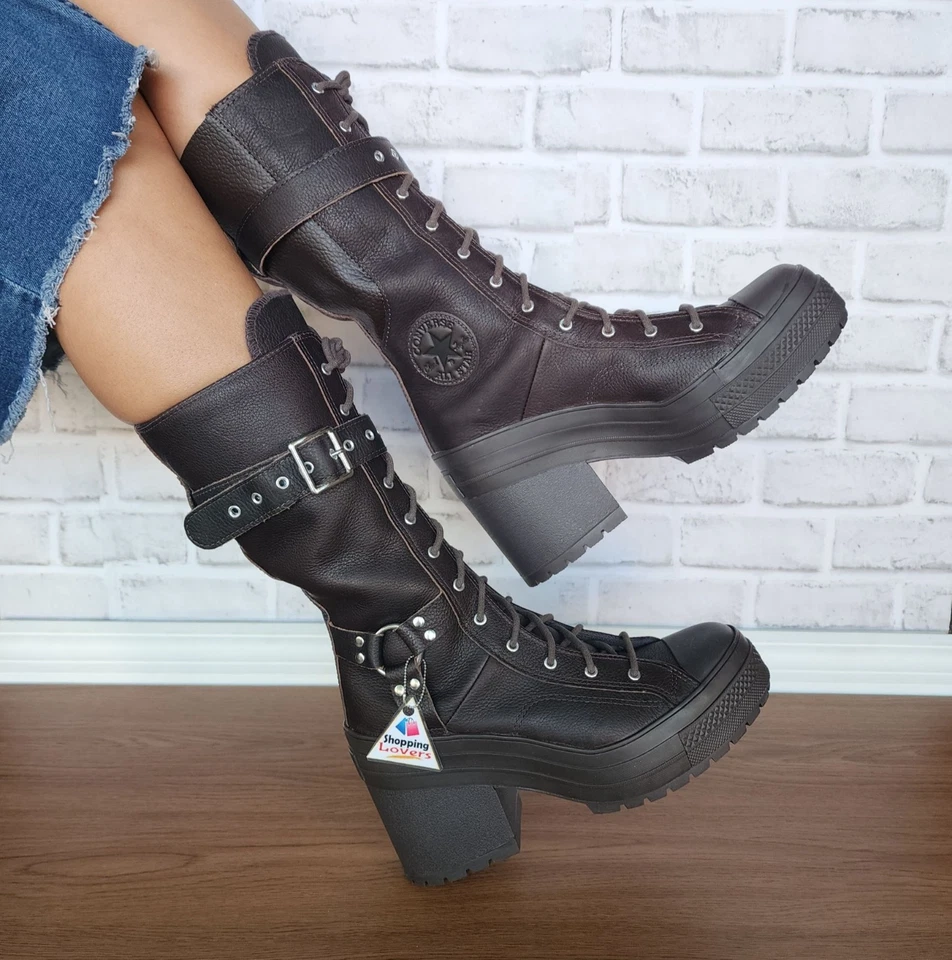 ⭐Chuck 70 De Luxe Tacón XXHi Plataforma Hebillas Tacones 7 Botas Para Mujer Marrón A15659C Foto 3 de 4