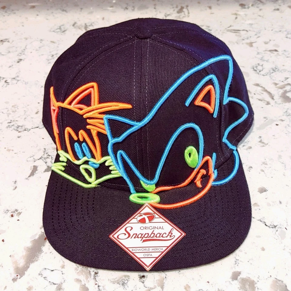 Gorra Sonic The Hedgehog Original Snapback Negra Neón Bordada OSFM Foto 2 de 4