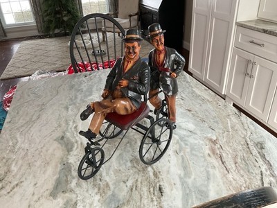 Vintage LAUREL AND HARDY Plaster Sculpture Figures On Tandem Quad Bike L&H
