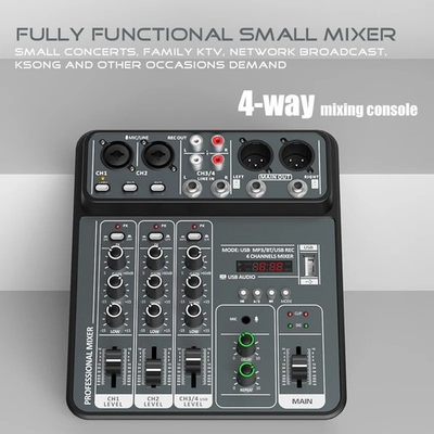 #ad 4 Channel Audio Mixer USB Bluetooth Studio DJ Console 48V Phantom Power $83.99