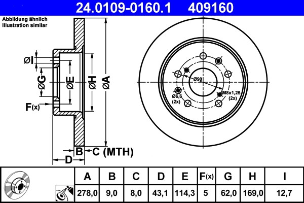 Disque de frein ATE ventilé avant pour remplacement OE 55611-80J10