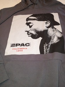 2Pac California Love Graphic Pullover Hoodie Sweatshirt Gray Size L Unisex New