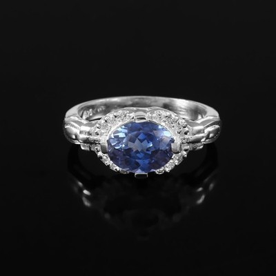 AAA Blue Sapphire Ring Solid 925 Sterling Silver Engagement Ring 9x7mm Oval Cut