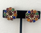 Vtg 1940-50's Open Work Sterling Floral Pinwheel Rhinestone Screw Back Earrings — photo 2