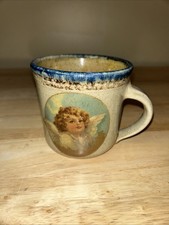 Monroe Salt Works Angel Mug Cherub Stoneware Cobalt Salt Glaze Signed Spiritual