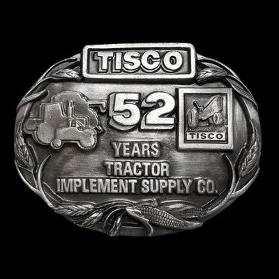 VTG Belt Buckle 1987 Pewter TISCO 52 Years Tractor Implement Supply Co Siskiyou