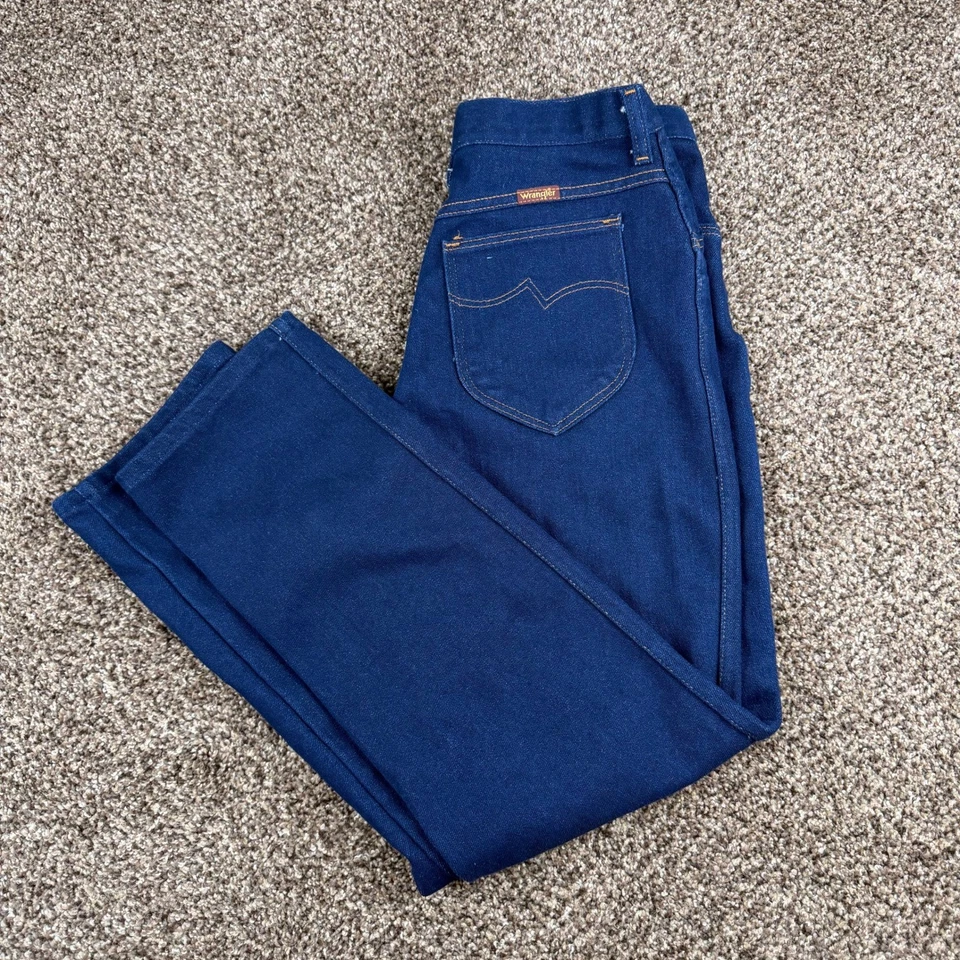 Vintage Wrangler High Waisted Jeans Indigo Blue Straight Leg Made in USA 14x29 - Image 1 of 4