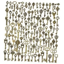 125 PCS Vintage Skeleton Key Set Charms, JIALEEY Mixed Antique Style Bronze
