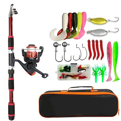 Fishing Pole Set Telescopic Alloy Spinning Reels Rod Baits Hooks Outdoor Travel - Picture 9 of 9