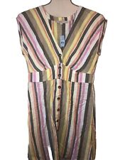 Loft 10P NWT Striped Button Up V Neck Dress Knee Length Bold Petite