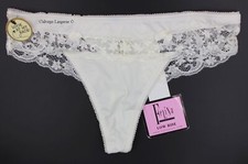NWT FELINA F5693 "Summer Time" Low Rise Nylon w/ Lace Trim Thong, Ivory, Bridal