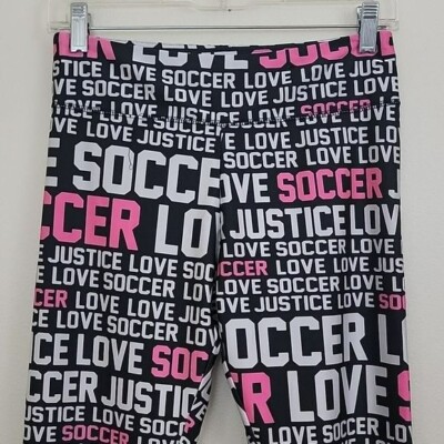 Justice Black, Pink & Silver Soccer Print Leggings Girls Youth 18