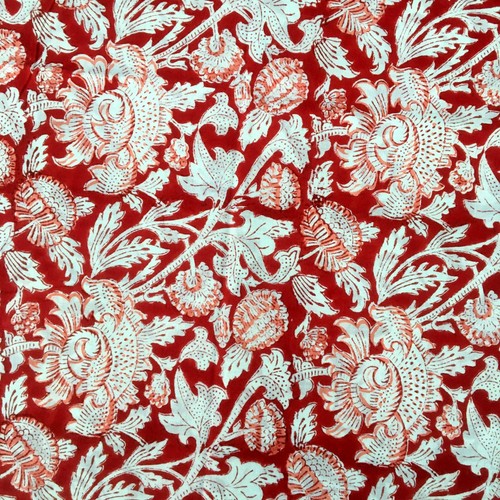 By Yard Indian Hand Block Printed Cotton Voile Running Fabric Craft White Red - Picture 2 of 8